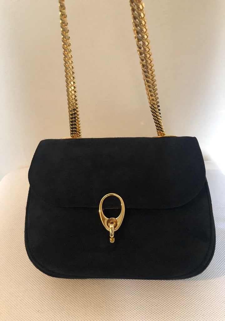 CELINE Oval Shape Shoulder Bag Double Gold Chain Strap - Image 2