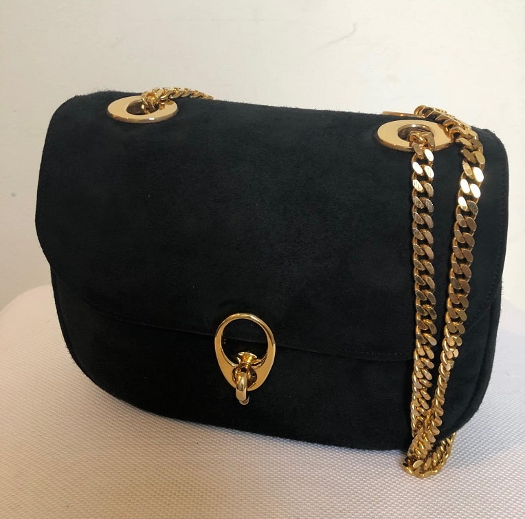 CELINE Oval Shape Shoulder Bag Double Gold Chain Strap