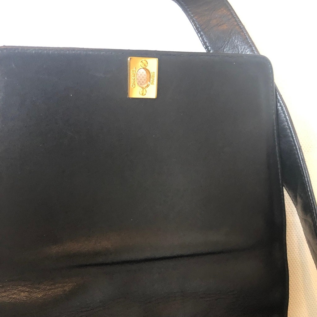 CHANEL Black Lambskin Leather Strap Shoulder Bag - Image 6