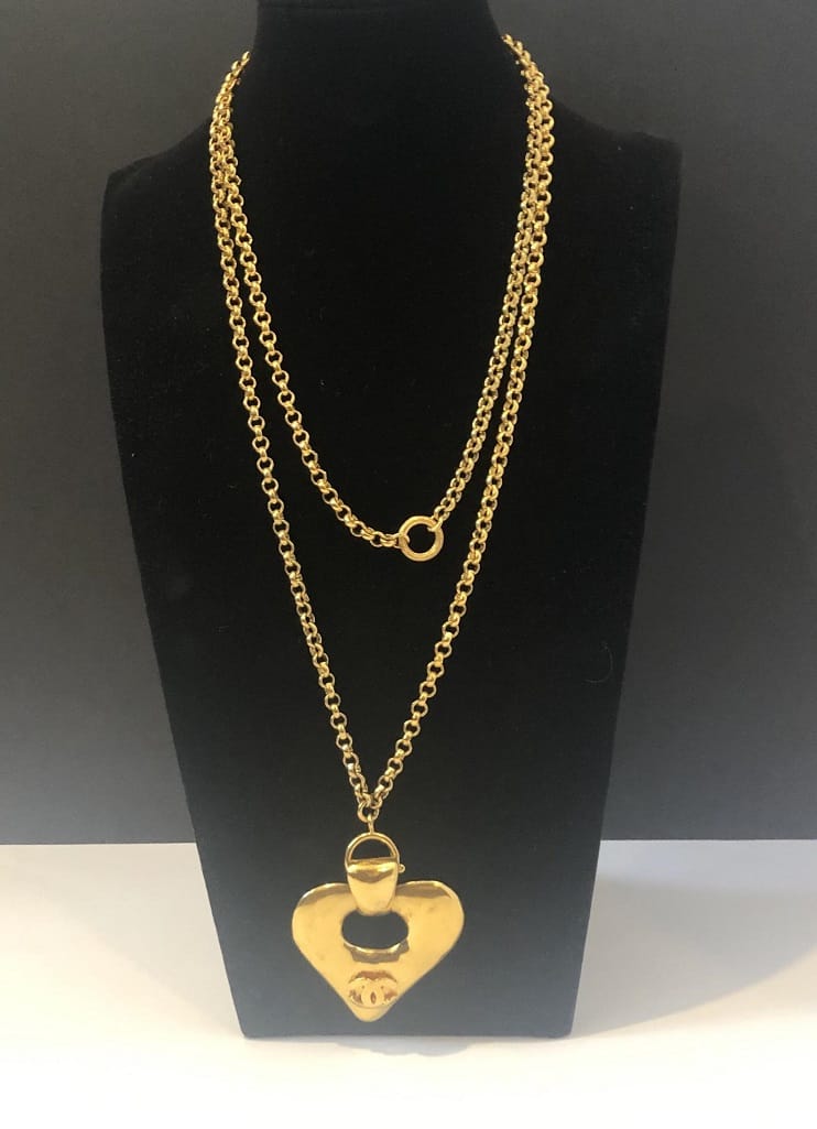 CHANEL Large CC Heart Pendant Chain Necklace 1993