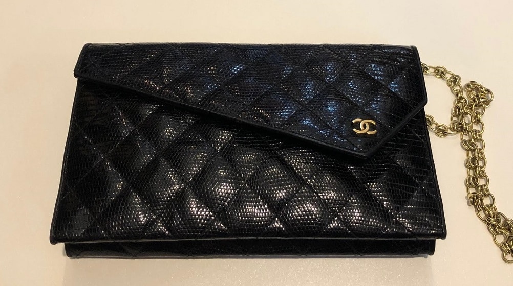 Chanel Black Lizard Leather Gold Chain 2 in 1 Clutch Flap Evening Shoulder Bag - Image 5