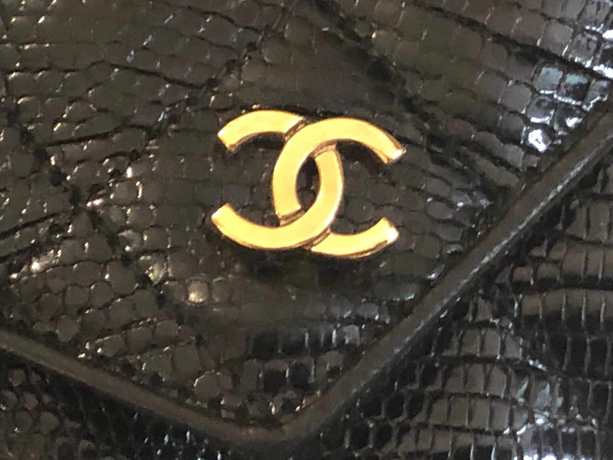 Chanel Black Lizard Leather Gold Chain 2 in 1 Clutch Flap Evening Shoulder Bag - Image 11