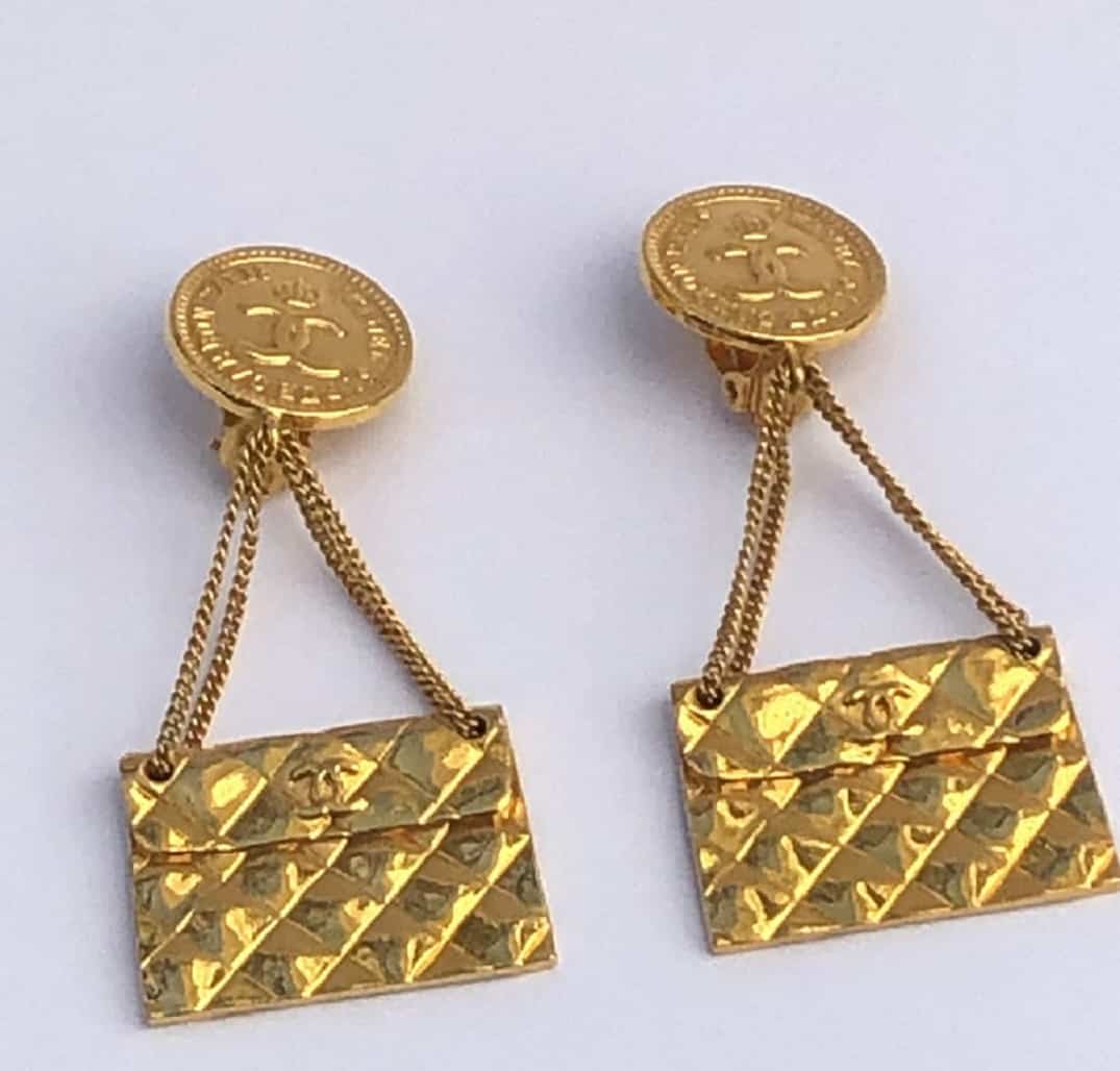 CHANEL Earrings CC Bag Motif 2.55 Quilted Pendant
