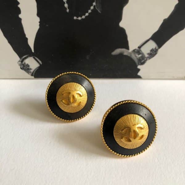 CHANEL Earrings CC Logo Chanel Gold & Black Vintage 1993 - Image 5