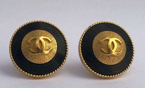 CHANEL Earrings CC Logo Chanel Gold & Black Vintage 1993 - Image 4