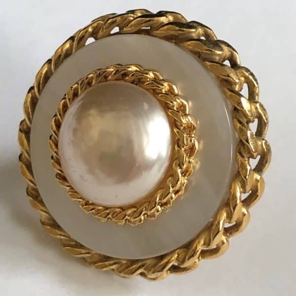 CHANEL Vintage Jumbo Gold Tone Chain and Faux Pearl Earrings - Image 2