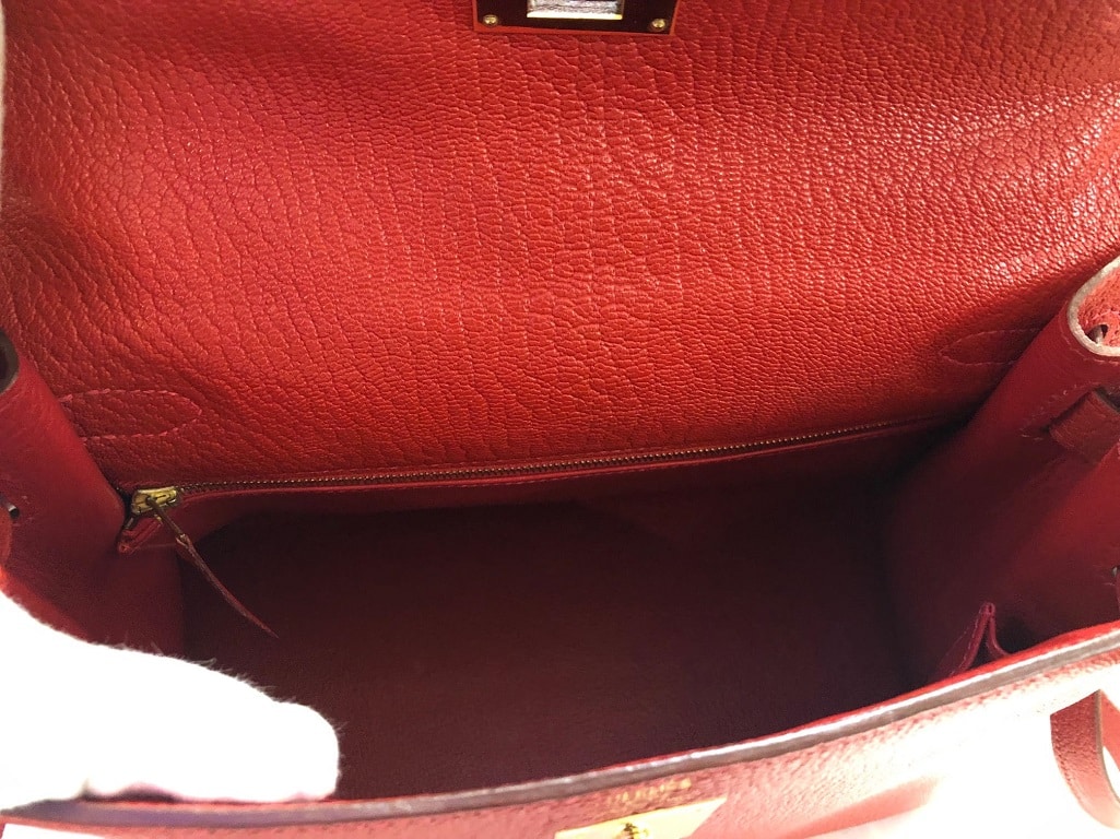 Hermès Kelly 28 Sellier Red Rouge Chèvre Mysore Leather Bag - Image 17