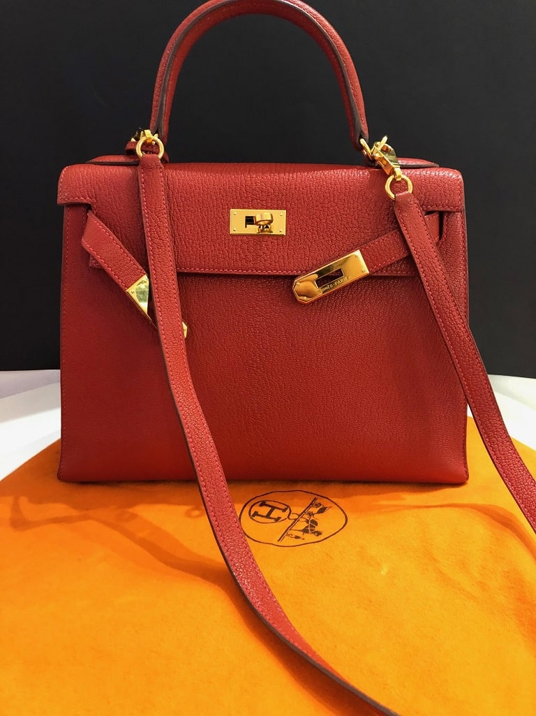 Hermès Kelly 28 Sellier Red Rouge Chèvre Mysore Leather Bag - Image 9