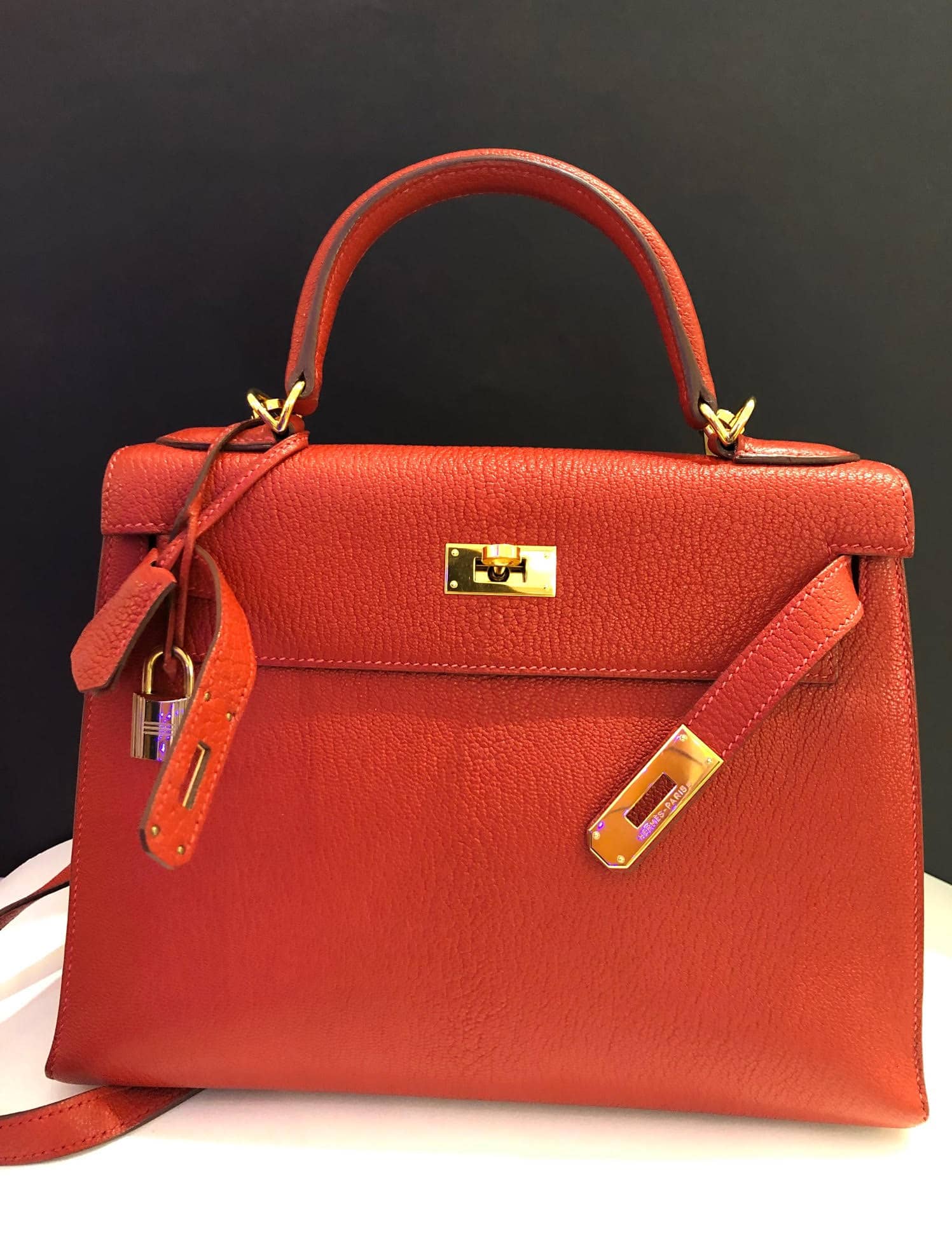 Hermès Kelly 28 Sellier Red Rouge Chèvre Mysore Leather Bag - Image 7