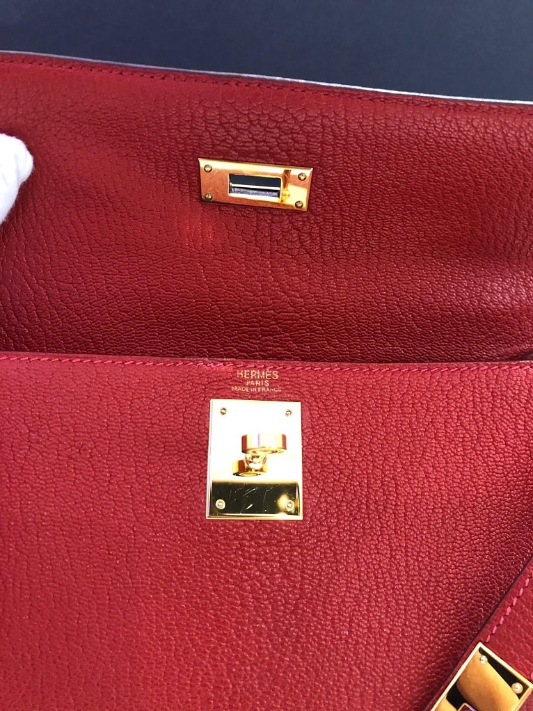 Hermès Kelly 28 Sellier Red Rouge Chèvre Mysore Leather Bag - Image 10