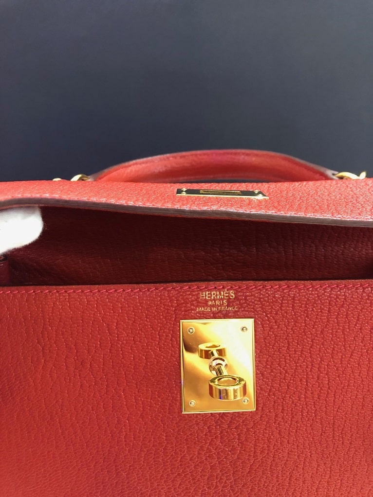 Hermès Kelly 28 Sellier Red Rouge Chèvre Mysore Leather Bag - Image 11