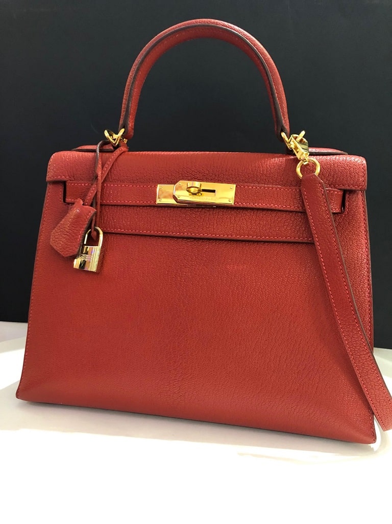 Hermès Kelly 28 Sellier Red Rouge Chèvre Mysore Leather Bag - Image 2