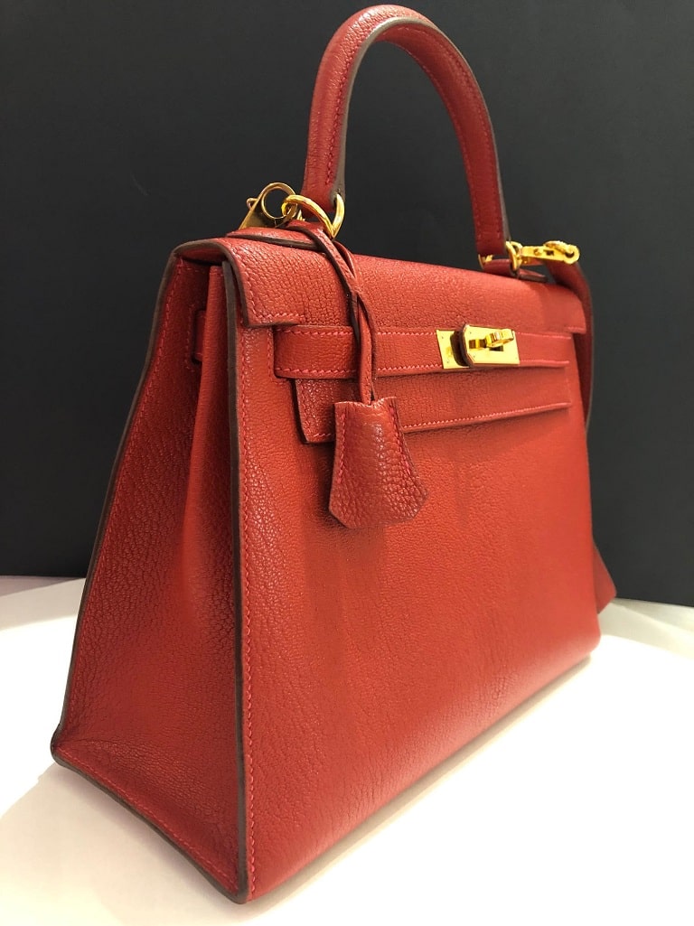 Hermès Kelly 28 Sellier Red Rouge Chèvre Mysore Leather Bag - Image 3