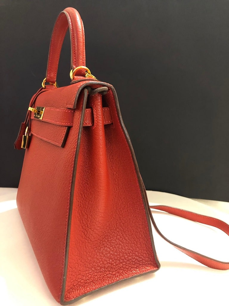 Hermès Kelly 28 Sellier Red Rouge Chèvre Mysore Leather Bag - Image 4