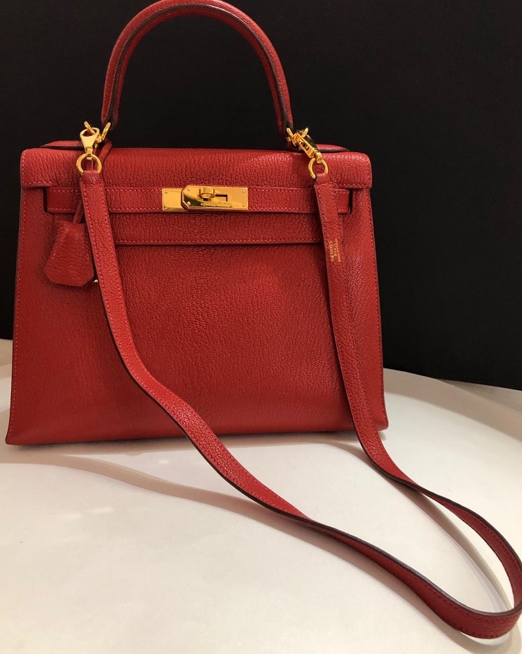 Hermès Kelly 28 Sellier Red Rouge Chèvre Mysore Leather Bag - Image 6