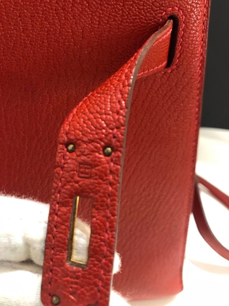 Hermès Kelly 28 Sellier Red Rouge Chèvre Mysore Leather Bag - Image 12