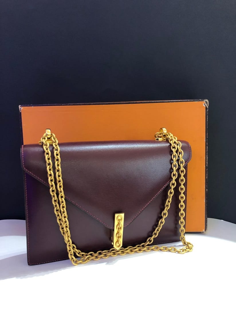 Hermès Vintage Alcazar Box Calf Leather Chain Clutch Bag