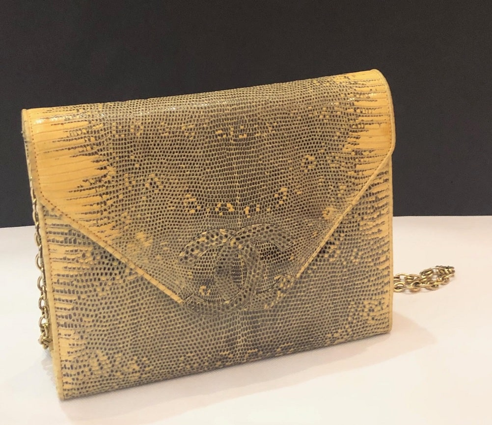 CHANEL Lizard Shoulder Clutch Chain CC Logo Bag Vintage - Image 5