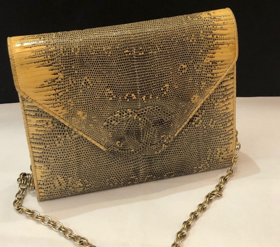 CHANEL Lizard Shoulder Clutch Chain CC Logo Bag Vintage - Image 4
