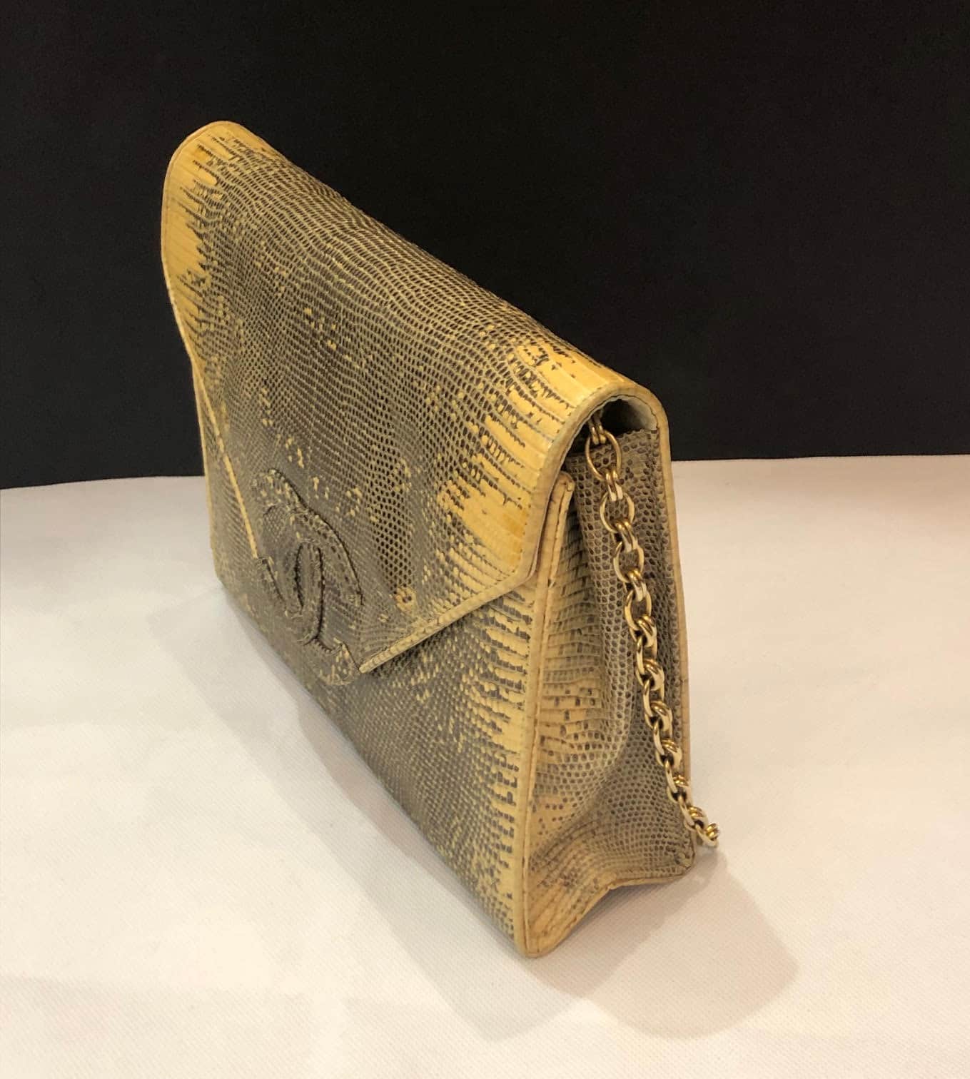 CHANEL Lizard Shoulder Clutch Chain CC Logo Bag Vintage - Image 7