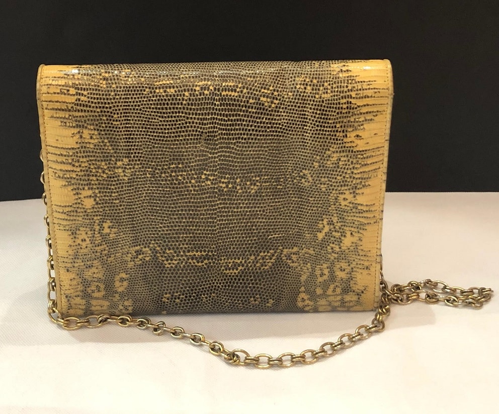 CHANEL Lizard Shoulder Clutch Chain CC Logo Bag Vintage - Image 9