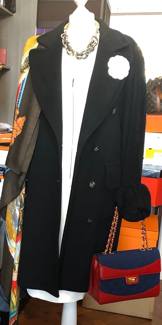 HERMES 1998 Black Cashmere Coat Hunting Horn Buttons