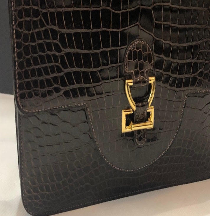 HERMES Crocodile Sandrine Deep Brown Bag - Image 3