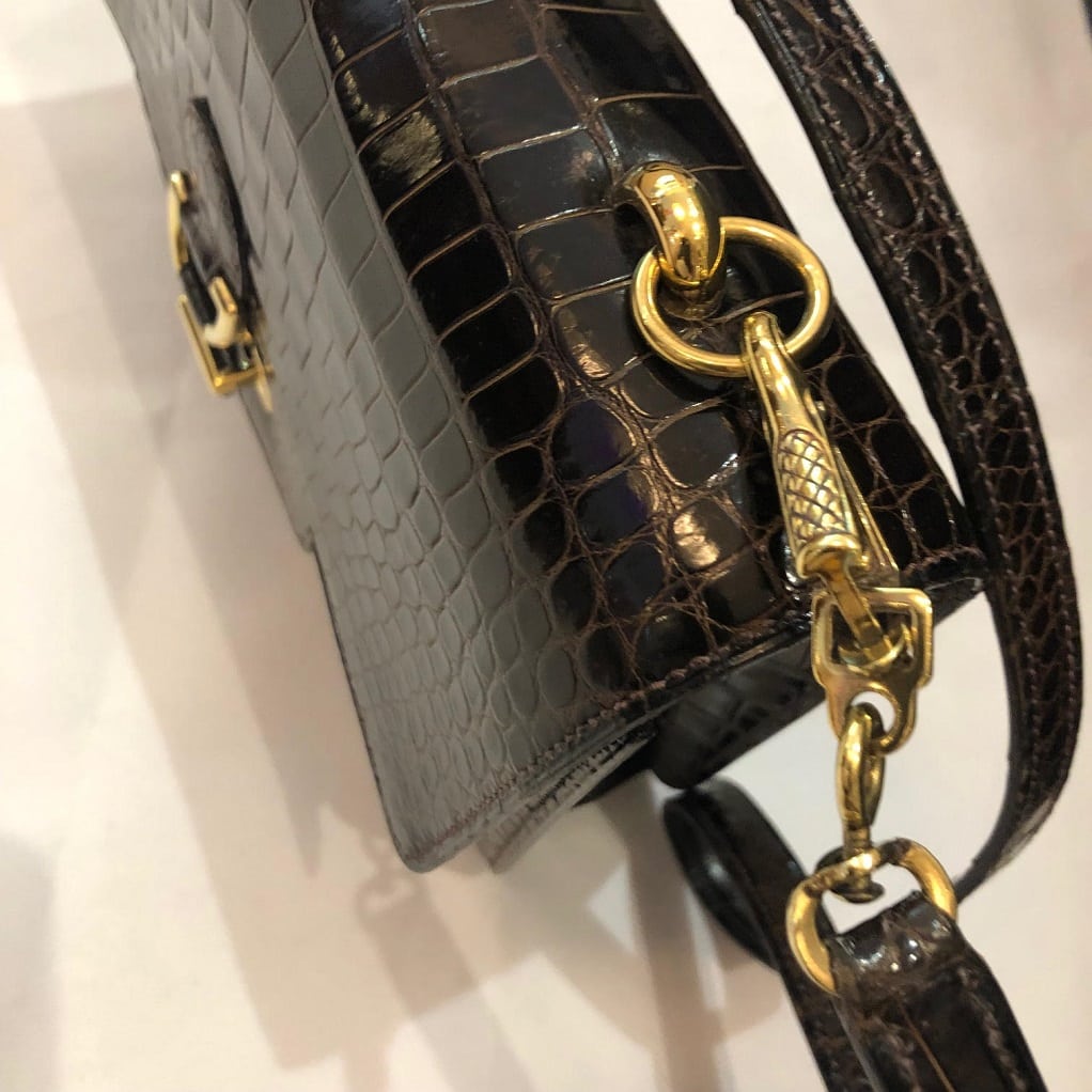 HERMES Crocodile Sandrine Deep Brown Bag - Image 5