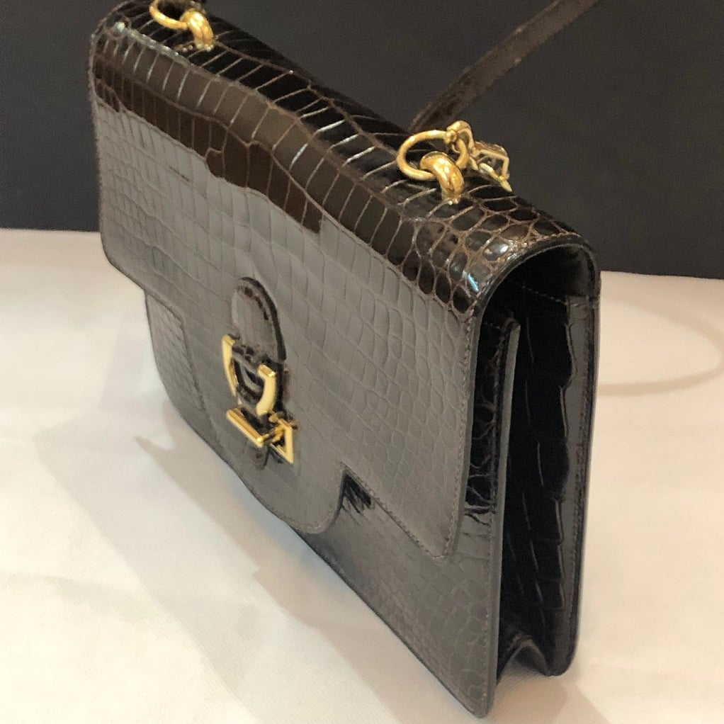 HERMES Crocodile Sandrine Deep Brown Bag - Image 2