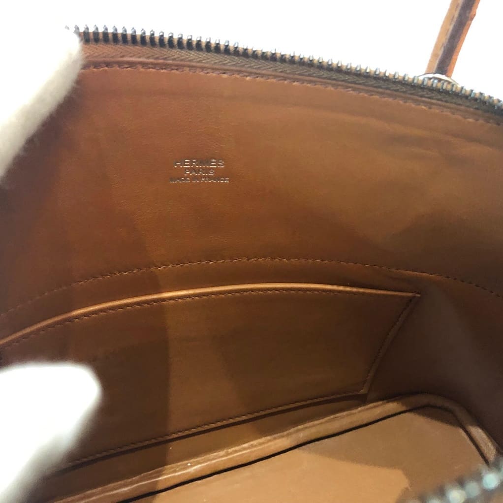 HERMES Ostrich Leather Bolide Bag Ruthenium Hardware Gold RARE - Image 10