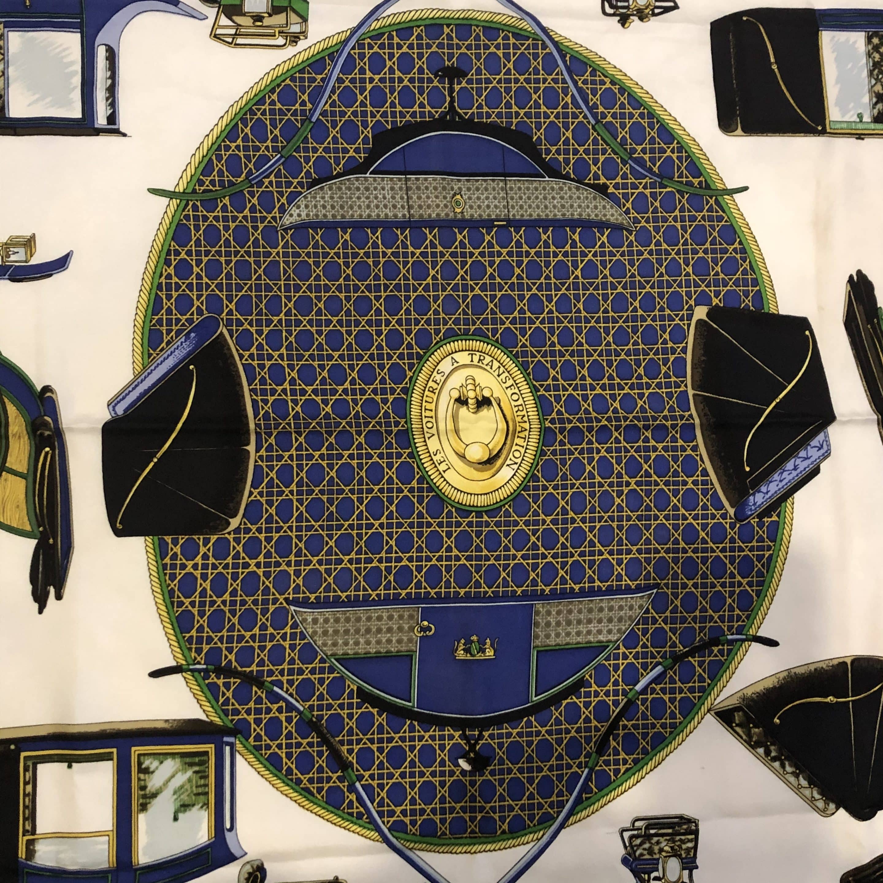 Hermès Scarf Carré 'les voitures à transformation' Blue Multi - Image 8