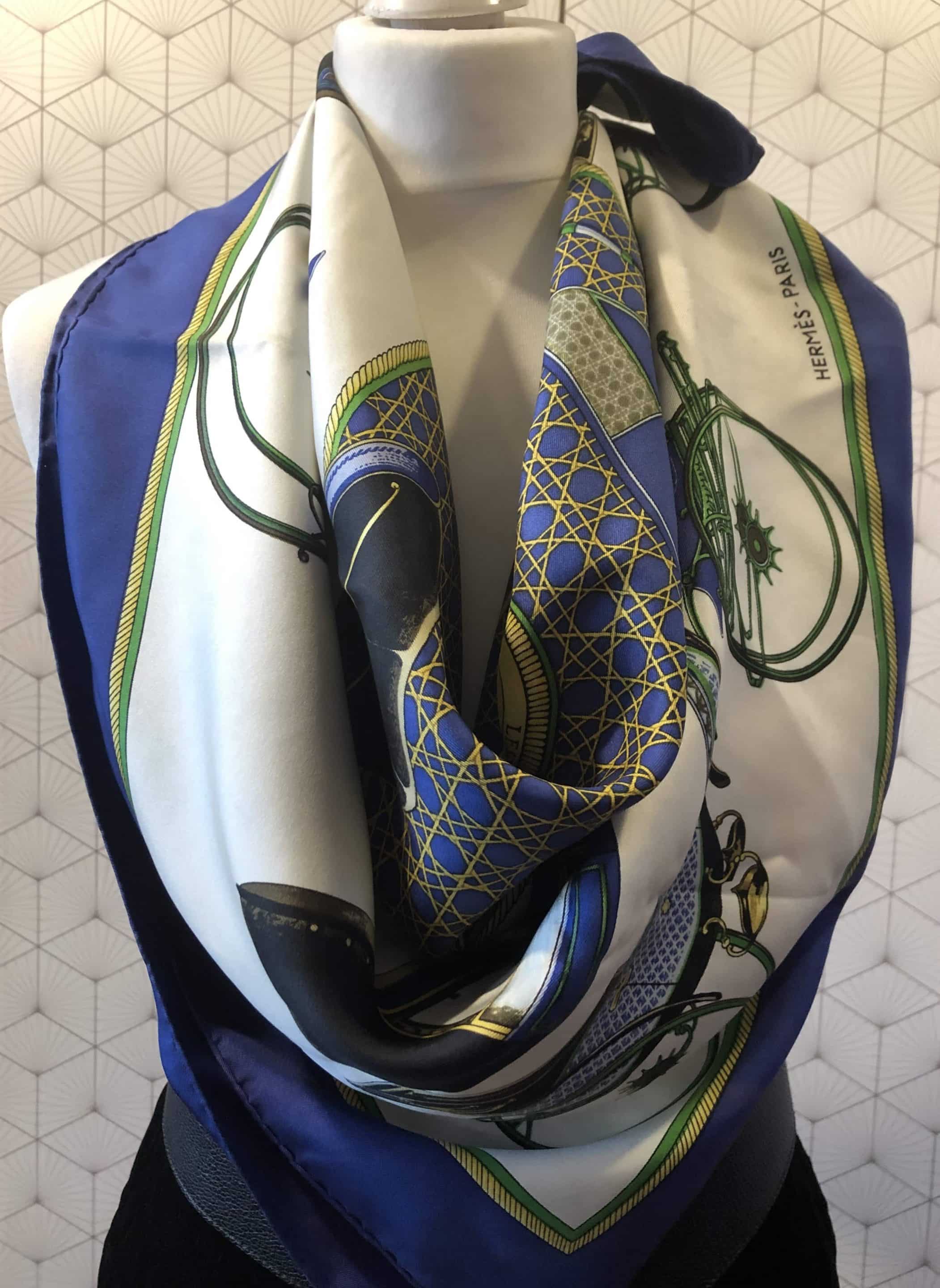 Hermès Scarf Carré 'les voitures à transformation' Blue Multi