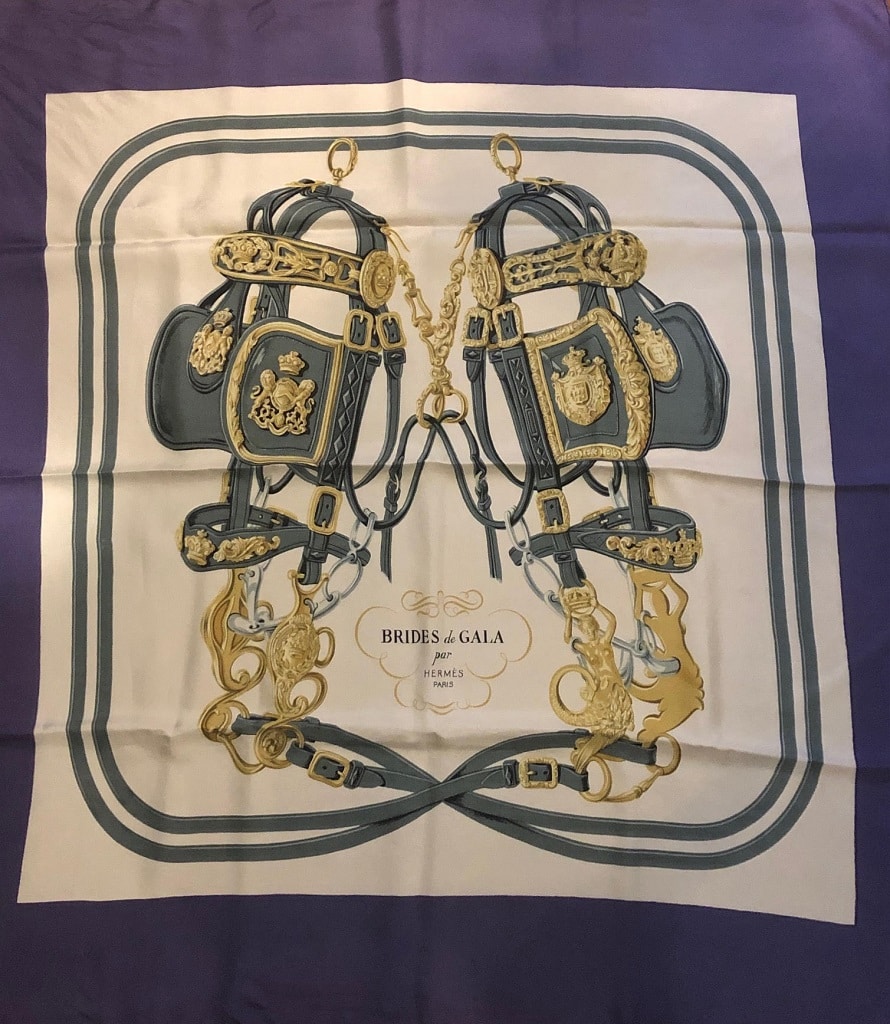 HERMÈS Brides de Gala Scarf Blue Border by Hugo Grygkar W/Box