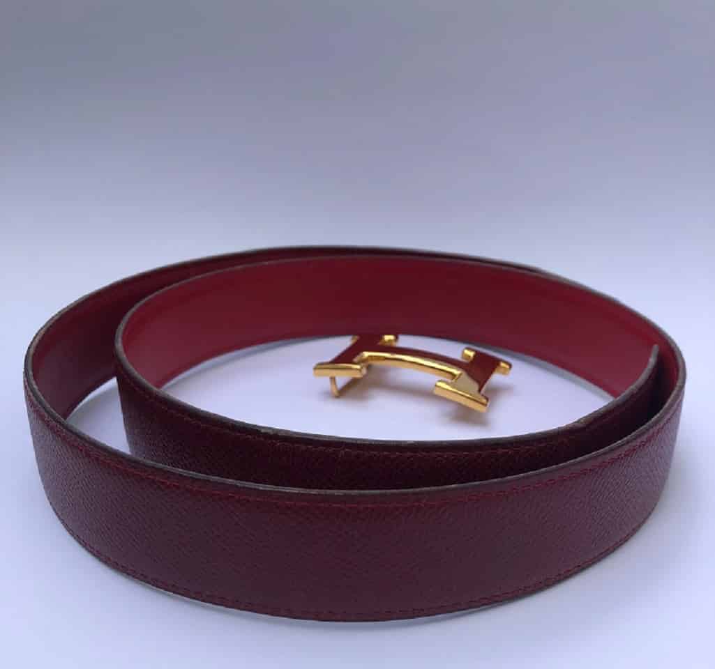 HERMES Belt H Constance Buckle Gold 1996 Reversible Red-Bordeaux - Image 4