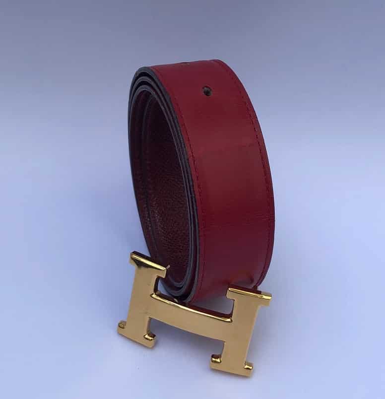 HERMES Belt H Constance Buckle Gold 1996 Reversible Red-Bordeaux