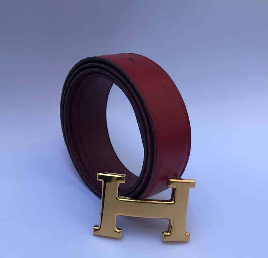 HERMES Belt H Constance Buckle Gold 1996 Reversible Red-Bordeaux - Image 3