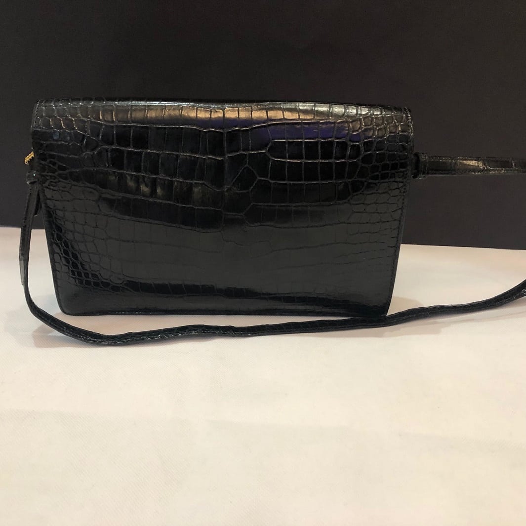 HERMES H Logo Crocodile Black Clutch Shoulder Lydie Bag - Image 4