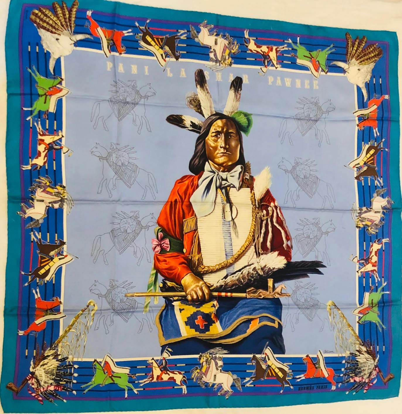 Hermès Silk Twill Scarf "Pani La Shar Pawnee" Designed by Kermit Oliver - Image 3