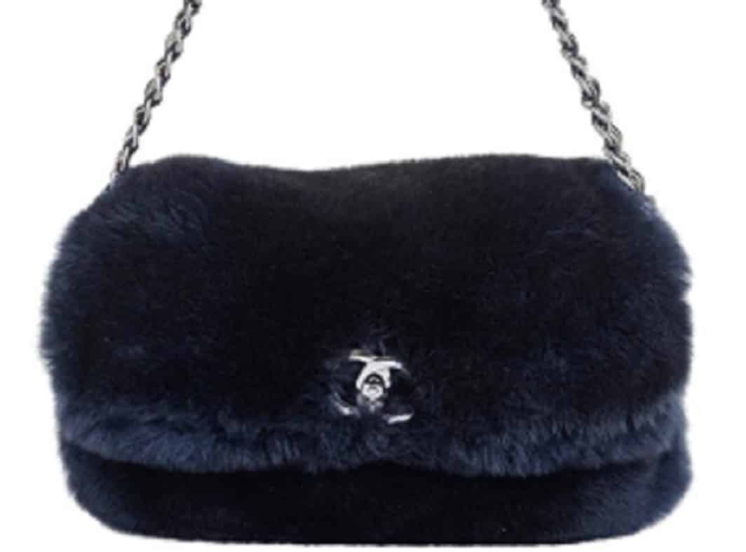 CHANEL Fur Bag Navy Blue Triple Shoulder Straps 2004-2005
