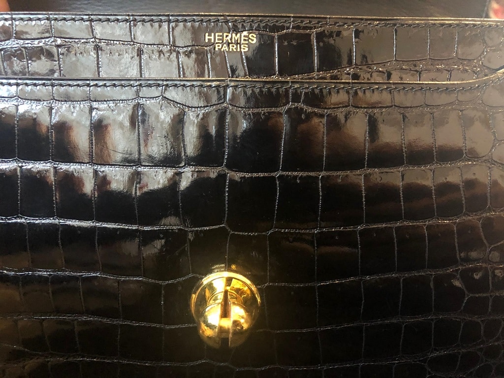 HERMES Black Crocodile Vintage Bag Gold Hardware Cordelière Clasp - Image 5
