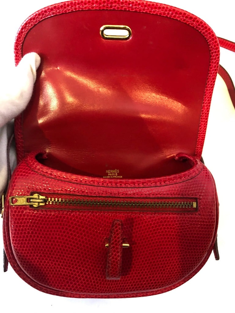 HERMÈS Red Lizard Balle de Golf Shoulder Bag RARE Vintage - Image 6