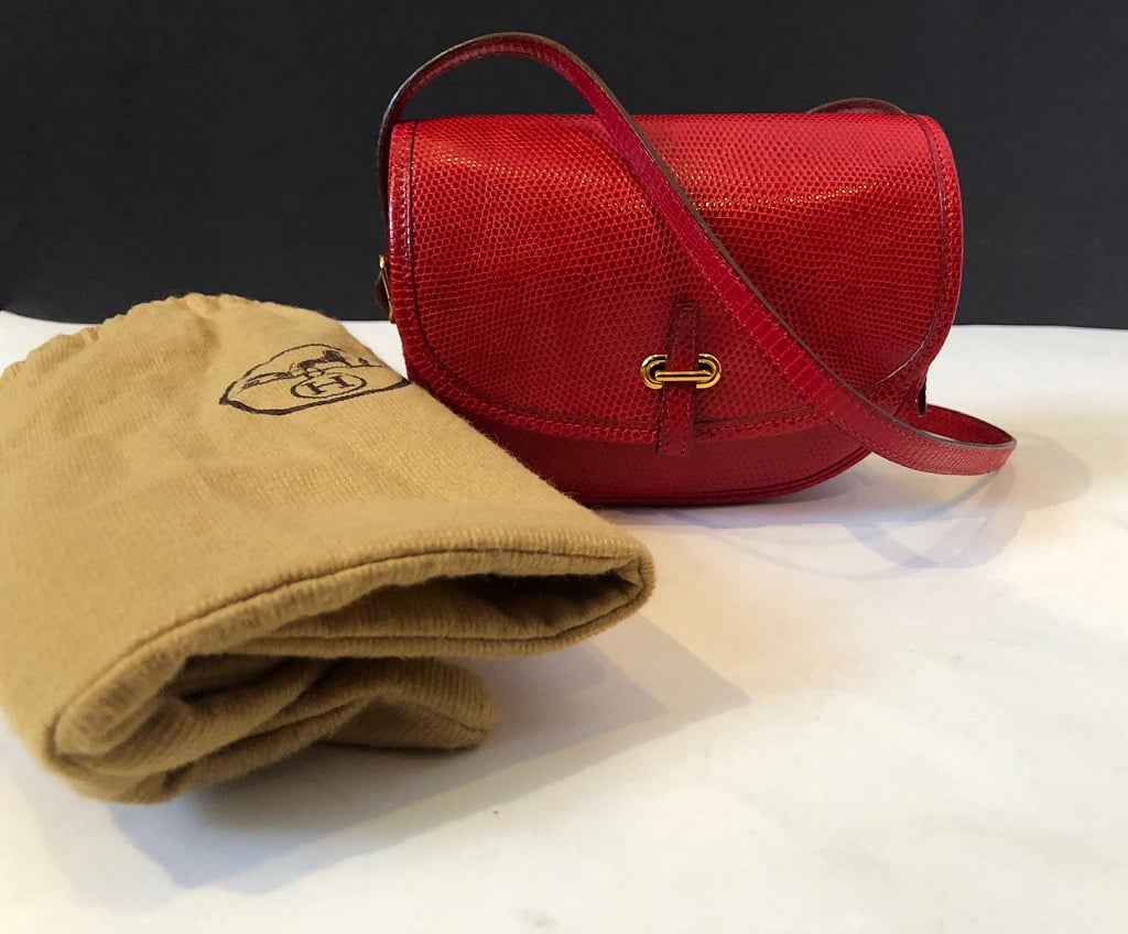 HERMÈS Red Lizard Balle de Golf Shoulder Bag RARE Vintage - Image 7