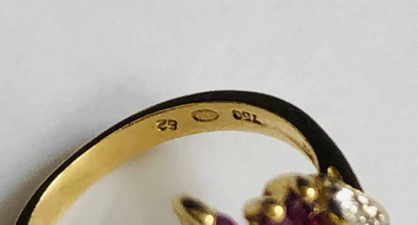 18K Vintage Gold Marquise French Ring Rubies W/Diamonds - Image 5