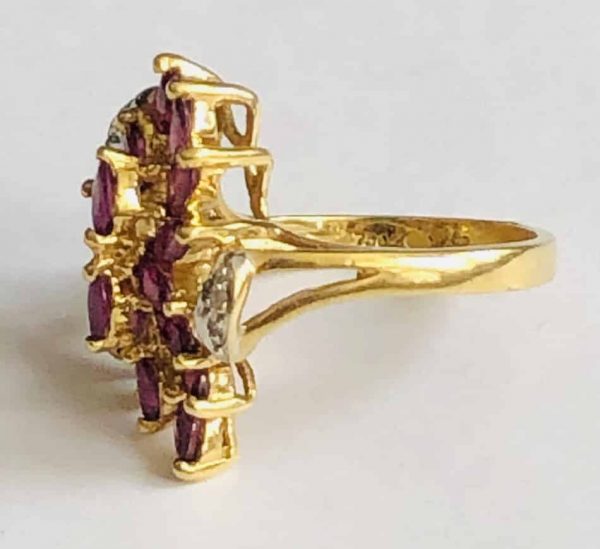 18K Vintage Gold Marquise French Ring Rubies W/Diamonds - Image 4