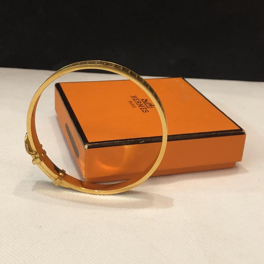 HERMÈS Bangle Bracelet Lizard & Gold Metal Belt - Image 4