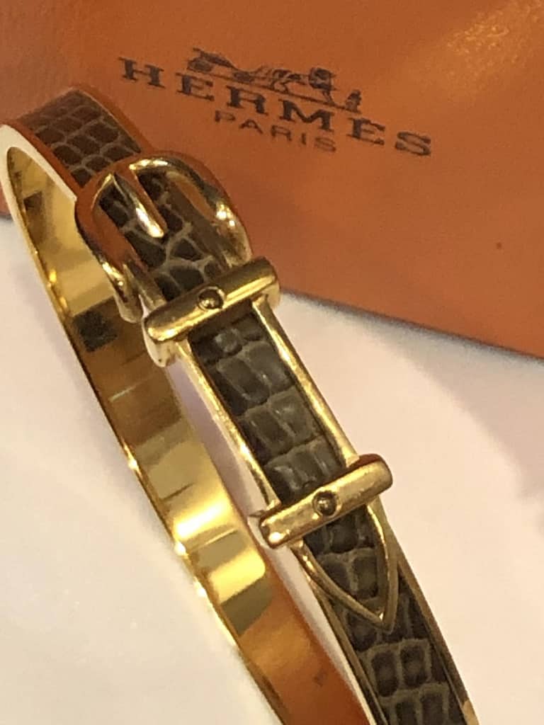 HERMÈS Bangle Bracelet Lizard & Gold Metal Belt - Image 2