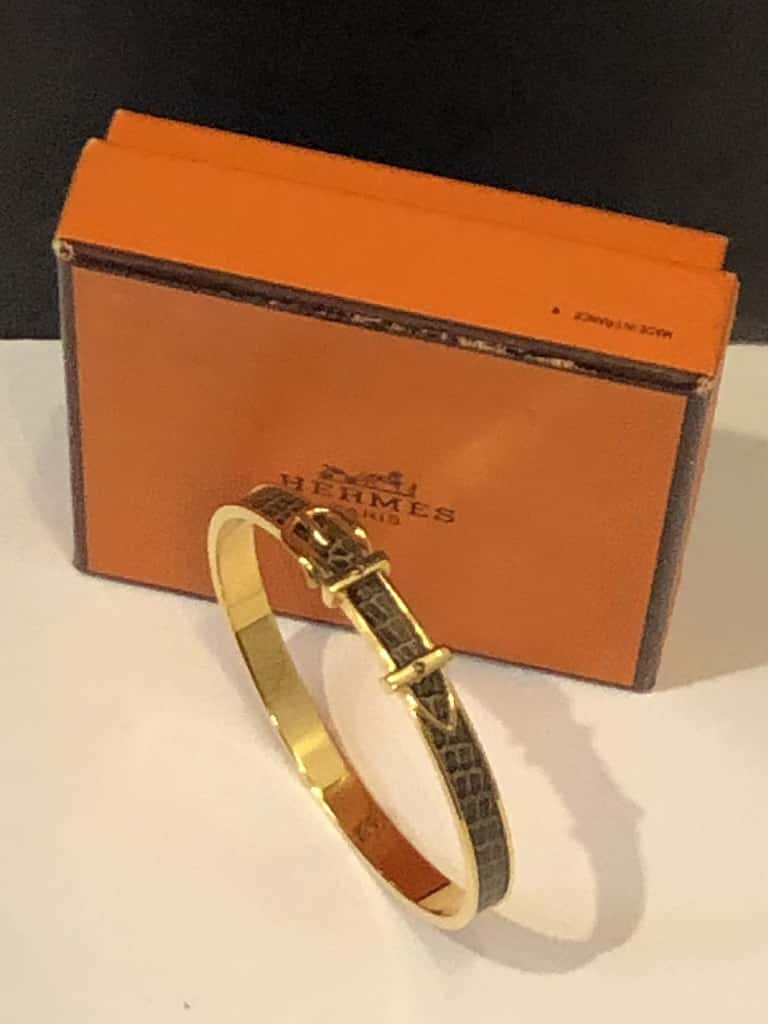 HERMÈS Bangle Bracelet Lizard & Gold Metal Belt