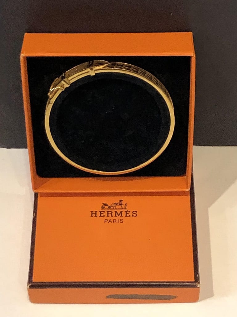 HERMÈS Bangle Bracelet Lizard & Gold Metal Belt - Image 9