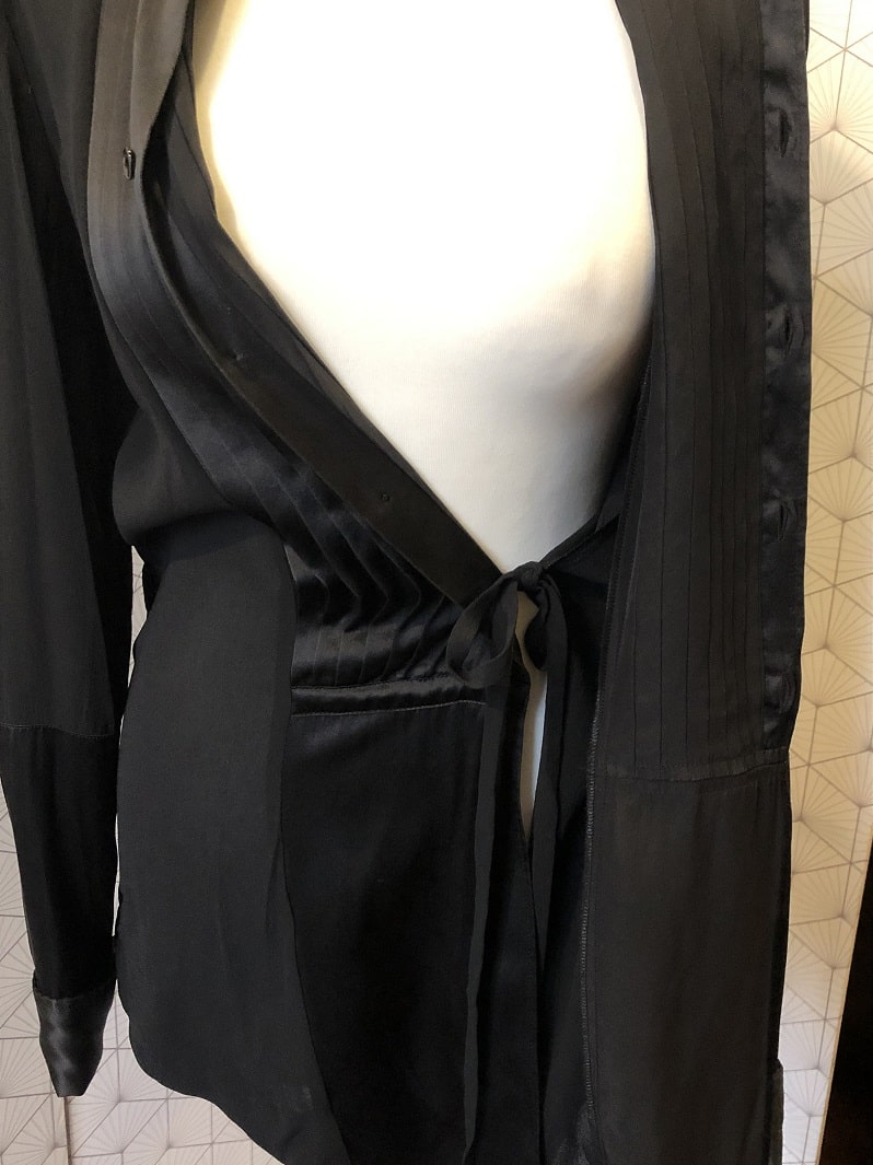 JEAN-PAUL GAULTIER Vintage Couture Smoking Shirt Black Silk Pleated - Image 9