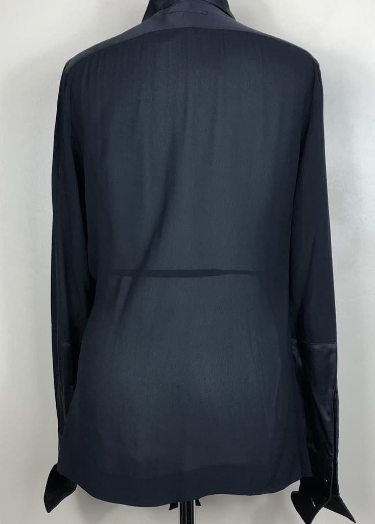 JEAN-PAUL GAULTIER Vintage Couture Smoking Shirt Black Silk Pleated - Image 6